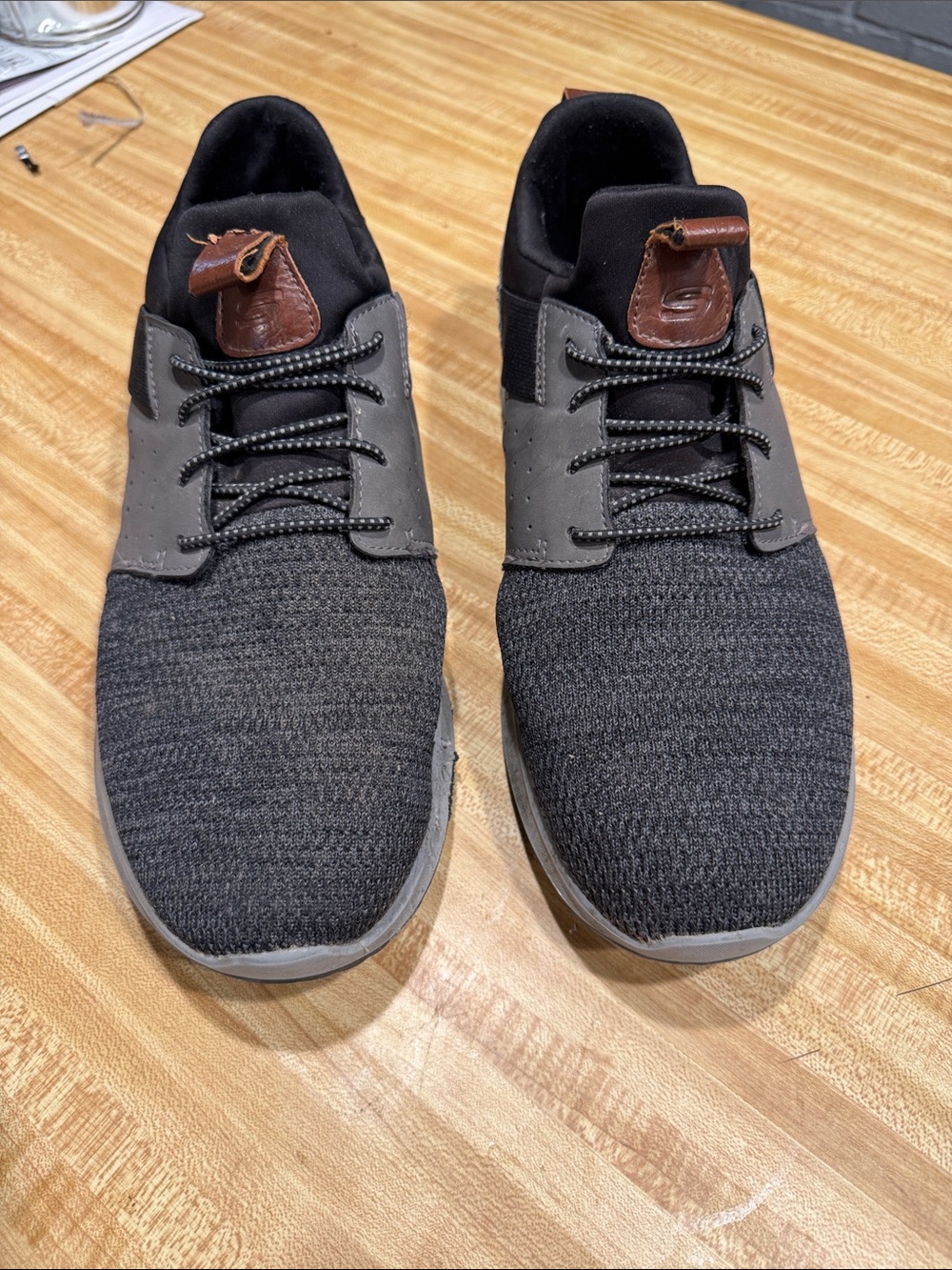 Skechers Men’s Charcoal Knit Lace-Up Sneakers with Brown Accent